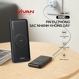 Pin Dự Phòng Không Dây VIVAN VPB-W11 Sạc Nhanh 15W 10000mAh Output Chuẩn QC/PD - Hàng Chính Hãng