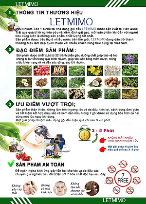 Thuốc nhuộm tóc LETMIMO phủ bạc tại nhà 22 loại thảo mộc Nâu Đen_2N, Hộp 5 Gói + Quà tặng 1 khăn gội bestke 83*33cm