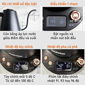 Ấm đun siêu tốc Daewoo 1L DWK-GN10LCD Hàng Chính Hãng chỉnh nhiều mức nhiệt, bảo hành 2 năm