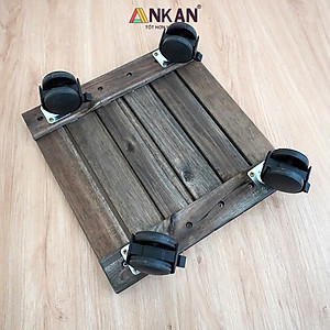 Đế Lót Chậu Cây Có Bánh Xe Thương Hiệu ANKAN, Đế Để Chậu Cây, Mặt Vuông Bằng Gỗ Tràm, Màu Đen Đường Kính 30 Cm, Tải Trọng 80kg - Hàng Xuất Khẩu