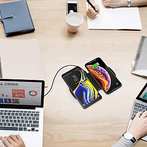 Đế sạc nhanh không dây Qi 2 in 1 cho điện thoại cho iPhone và tai nghe cho Apple Airpods 2 hiệu CHOETECH HPK-T535-S công suất 10W sạc cùng lúc 02 thiết bị - Hàng chính hãng