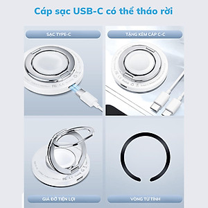 Dock Đế sạc nhanh không dây sạc pin đa năng 3in1 15W từ tính Ring giá đỡ móc tay cho iPhone / điện thoại / watch / cho tai nghe cho airpods hiệu WIWU Wi-W027 chuẩn Qi fast charging iP 16 15 14 13 12 Pro Max - hàng nhập khẩu