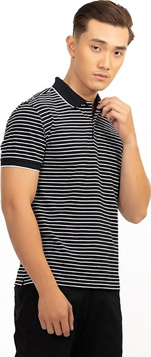 Áo Polo Nam Dệt Sọc Novelty NATMSNMCSR191044N - Đen Sọc Trắng