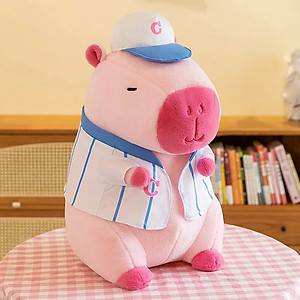 Thú nhồi bông capybara màu hồng mặc áo bóng chày dễ thương - Size từ 30cm đến 40cm - Quà tặng gấu bông capybara chuột lang êm mịn
