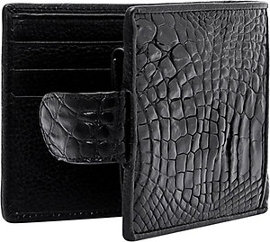 Ví Nam Da Cá Sấu Nút Bấm Huy Hoàng HT2216 (12.5 x 10 cm) - Đen