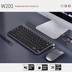 Bộ Bàn Phím Chuột không dây W201 mini nhỏ gọn cho máy tính , laptop hàng nhập khẩu