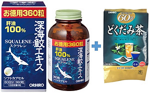 Combo Dầu gan cá mập sụn vi cá mập Orihiro Squalene và Trà diếp cá thải độc Dokudami Orihiro Nhật Bản