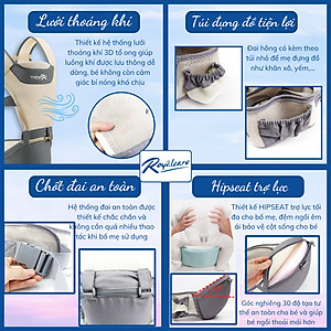 Địu ngồi trẻ em 4 tư thế lưới siêu thoáng Air mesh siêu thoáng Royalcare - 906 - cho bé 3 tháng tới 36 tháng - tặng khăn yếm cho bé