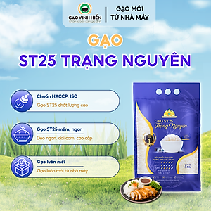 Gạo ST25 Trạng Nguyên Vinh Hiển Túi 5KG  – Dẻo nhiều, dai cơm, thơm dứa - Chuẩn HACCP, VietGAP