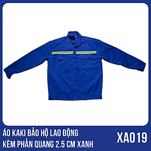 Áo kaki bảo hộ lao động kèm phản quang 2.5 CM màu xanh - XA0019