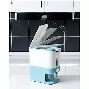 Hộp đựng gạo - Thùng đựng gạo tiện ích 10kg Hokori Việt Nhật Có Nút bấm lấy gạo tự động Tặng Kèm Ca Đong Gạo - Hàng Việt Nam