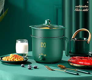 Nồi Lẩu Mini 2 Tầng - Nồi Điện Đa Năng Tặng Kèm Khay Hấp Cao Cấp 1.2 Lít - Hàng Chính Hãng - Logo trên thân nồi hình ngẫu nhiên