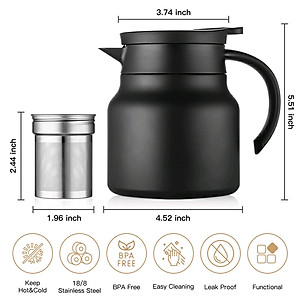 Ấm Pha Trà Giữ Nhiệt Inox 316 Dung Tích 800ml - 1000ml Hàng Cao Cấp, Phích Giữ Nhiệt Nước Nóng, Lạnh Có Lọc Tiện Dụng - HÀNG CHÍNH HÃNG MINIIN