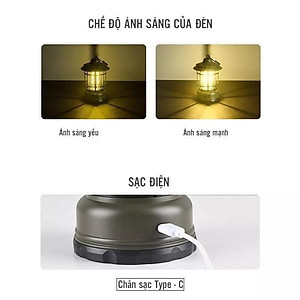 Đèn Măng Xông LED, Đèn Cắm Trại Dã Ngoại, Đèn Treo Lều, Đèn Retro Phong Cách Cổ Điển Pin Sạc Siêu Sáng - Hàng Chính Hãng