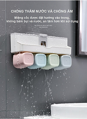 Giá Treo Bàn Chải Đánh Răng, Lấy Kem Đánh Răng Tự Động, Lưu Trữ Vật Dụng Ngăn Nắp - Tặng Kèm 4 Cốc Và Miếng Dán Tường - Chính Hãng