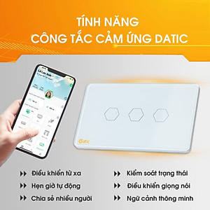 Công tắc thông minh HUNONIC DATIC 3 nút màu trắng - Điều khiển từ xa bằng điện thoại - Công nghệ 4.0