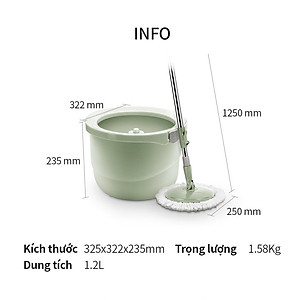 Bộ cây lau nhà Lock&Lock ETM498MITS2 SPIN MOP - Hàng chính hàng, xoay 360 độ và kèm 3 bông lau - JoyMall