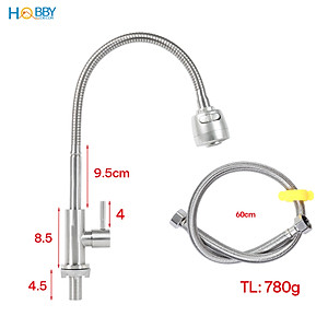 Vòi rửa chén đầu tăng áp thân uốn cong inox 304 Hobby Home Decor LXL