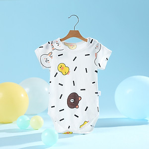 Combo 2 Bộ Đồ Áo Liền Quần Cho Bé Trẻ Sơ Sinh Bodysuit Vải Thoáng Mát Mùa Hè màu Trắng Họa tiết vui nhộn (Giao màu Ngẫu nhiên)