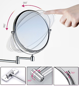 Gương trang điểm phóng đại 3 lần, xoay 360 độ, 2 mặt siêu nét, treo tường phòng tắm, phòng ngủ, Khách sạn, resort, Inox SUS 304, Size 15cm, 18cm, 20cm, Minh House