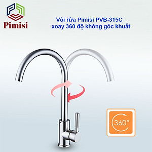 Vòi Nước Rửa Chén Nóng Lạnh Pimisi PVB-315C Inox 304 Mạ Sáng Bóng Dùng Cho Chậu Rửa Bát 1-2-3 Hố Trong Nhà Bếp, Kiểu Cổ Ngỗng, Chỉnh Nhiệt Gật Gù Gắn Bồn Rửa Âm - Dương Bàn Đá, Quay 360 Độ Tăng Áp Nhẹ, Kèm 2 Sợi Dây Cấp Nước Vòi Rửa Bát | Hàng Chính Hãng