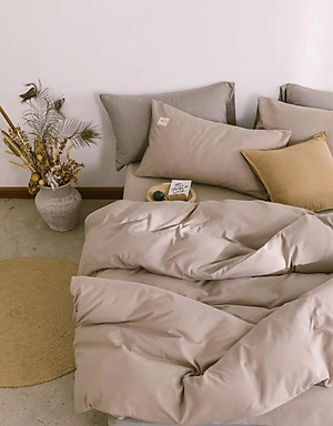 Bộ Chăn Ga Gối Cotton Tici Đơn Sắc LIDACO - Màu Be