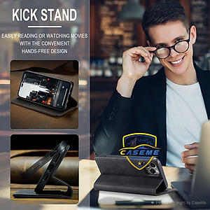 Bao da bò thật dạng ví dành cho iPhone 14 Pro Max Caseme - Hàng Nhập Khẩu