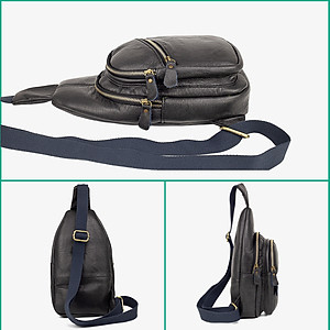 Túi đeo chéo nam Da bò thật Bụi Leather DC106 - Nhiều ngăn tiện dụng, Unisex - Bảo hành 12 tháng