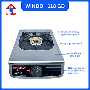 Bếp Gas Đơn Mặt Inox WINDO - 118 ĐG | Bếp gas đơn để bàn điếu gang tiết kiệm gas- Hàng chính hãng