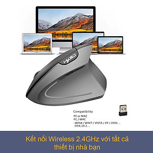 Chuột không dây kiểu đứng sạc pin HXSJ T22 wireless USB 2.4GHz chống mỏi tay chuyên dùng cho pc laptop macbook ipad tivi - Hàng chính hãng