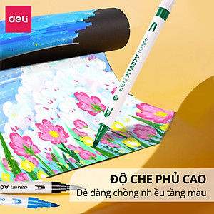 Bút Sơn Acrylic Marker 2 Đầu Cao Cấp Deli - Kèm Hộp Nhựa - 12/24/36/48 Màu Đậm, Đều - Tô Màu Đi Nét DIY Vẽ Giày Quần Áo