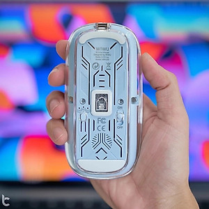 Chuột không dây bluetooth 5.1 trong suốt lộ cơ hiệu WiWU Crystal Wireless Magetic Mouse WM105 - kết nối 3 thiết bị cùng lúc, độ bền cao 5 triệu click, đèn led RGB đổi màu, thiết kế trong suốt thời trang, DPI cực cao 2400 - Hàng nhập khẩu