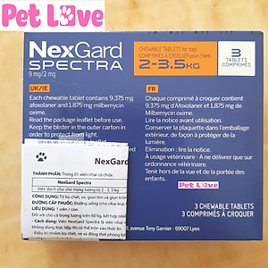 1 hộp (3 viên) NexGard Spectra trị giun, ghẻ, viêm da, ve rận (chó 2 - 3,5kg)