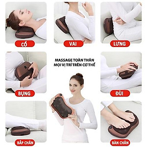 Gối massage hồng ngoại 8 bi matxa cổ, lưng, vai, gáy, toàn thân - hàng chính hãng