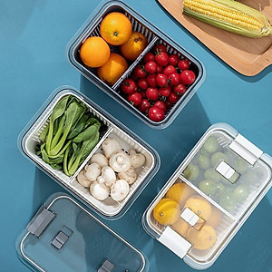 Hộp Đựng Thực Phẩm dễ dàng bảo quản rau củ để Tủ Lạnh 2 Lớp Có Lỗ Thoát Nước, Có Khóa Thoát Khí - Hàng Loại 1 