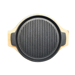 Chảo Gang Nướng Thịt BBQ, Làm Bò Bít Tết, Bánh Mì Chảo Chống Dính, Dùng Đước Tất Cả Loại Bếp Tặng Kèm Đế Gỗ Cao Cấp Tiện Dụng - Hàng Chính Hãng MINIIN