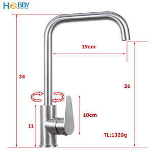 Vòi chậu rửa chén bát nóng lạnh inox 304 cao cấp Hobby home decor CRC1