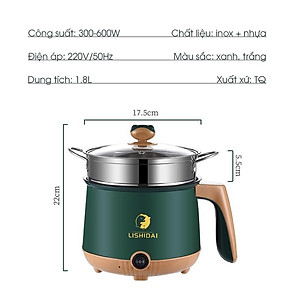Nồi điện mini 2 tầng LISHIDAI cho 1-2 người ăn - Chiên, xào, luộc, nấu cơm tặng kèm khay hấp inox (LIS03)