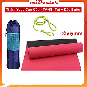 Thảm Tập YoGa TPE Dày 6mm Gym miDoctor + Bao Thảm Tập Yoga + Dây Thảm Tập Yoga (Túi, Dây Giao Màu Ngẫu Nhiên)
