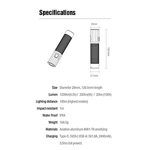 Đèn Pin Xiaomi NexTool E-Star 1200lm Khoảng Cách 190M IPX4 Sạc Type-C
