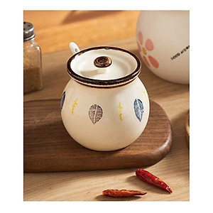 HŨ ( ÂU ) 1200ML BẰNG SỨ ĐỰNG MỠ, THỐ SỨ ĐỰNG GIA VỊ, CÓ NẮP + THÌA, CHỊU NHIỆT CAO, HŨ MUỐI DƯA HỌA TIẾT HOA LÁ XINH - HÀNG CHÍNH HÃNG MINIIN