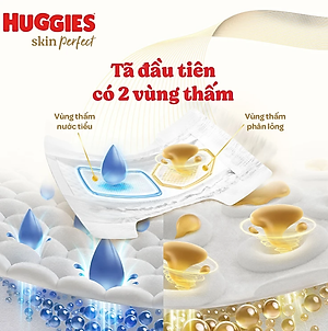 Tã/bỉm dán sơ sinh Huggies Skin Perfect S 54+4 miếng với 2 vùng thấm giảm kích ứng da