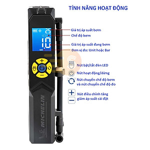 Máy bơm lốp mini đa năng tự ngắt Michelin 3321 - Bơm xe đạp, xe máy, ô tô, bóng, xe hơi 4 bánh, có đèn LED, nhỏ gọn, thông minh, sạc Micro USB