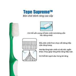 Bàn Chải Đánh Răng Mềm Tepe Supreme (1 Cây) - Lông Dài Ngắn Xen Kẽ, Làm Sạch Kẽ Răng, Bảo Vệ Nướu - Nhập Khẩu Thuỵ Điển