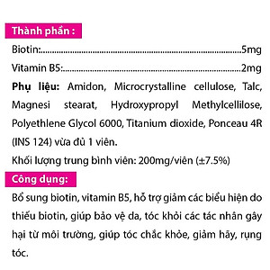Biotin ROXTECH bổ sung Vitamin B5 giúp tóc chắc khỏe, giảm gãy rụng tóc Hộp 20 viên