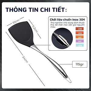Muỗng xào DandiHome Inox 304 kết hợp bề mặt muỗng silicon cao cấp - chịu được nhiệt độ cao, an toàn với chảo chống dính