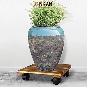 Combo 2 đôn chậu cây cảnh có bánh xe màu vàng cạnh 30cm dùng để đặt chậu cây chậu hoa, tiêu chuẩn xuất khẩu Châu Âu, thương hiệu ANKAN