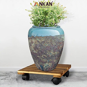 Đế Lót Chậu Cây Có Bánh Xe Dùng Để Chậu Cây Chậu Hoa Ngoài Trời Hoặc Trong Văn Phòng Giúp Không Gian Gọn Gàng Sạch Sẽ - Đế Vuông Màu Vàng Cạnh 30Cm Gỗ Tràm Bền Bỉ Thương Hiệu ANKAN
