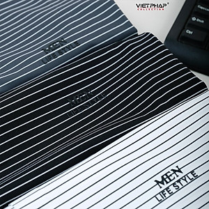 Áo Polo Nam VIỆT PHÁP Form Luxury - Thun Lụa Lạnh Sọc, lịch lãm, sang trọng 2A113