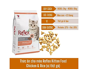Thức Ăn Hạt Cho Mèo Lớn Reflex Vị Gà Và Gạo Gói 2kg